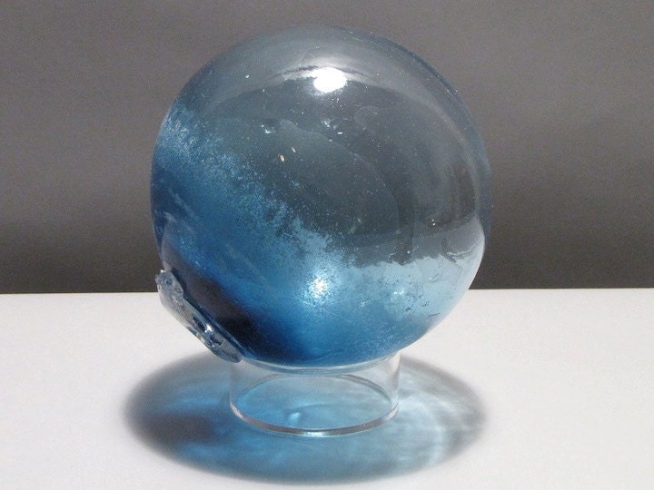 Fishing Floats: Blown Glass Japanese Fishing Float w/ Scavo in Blue