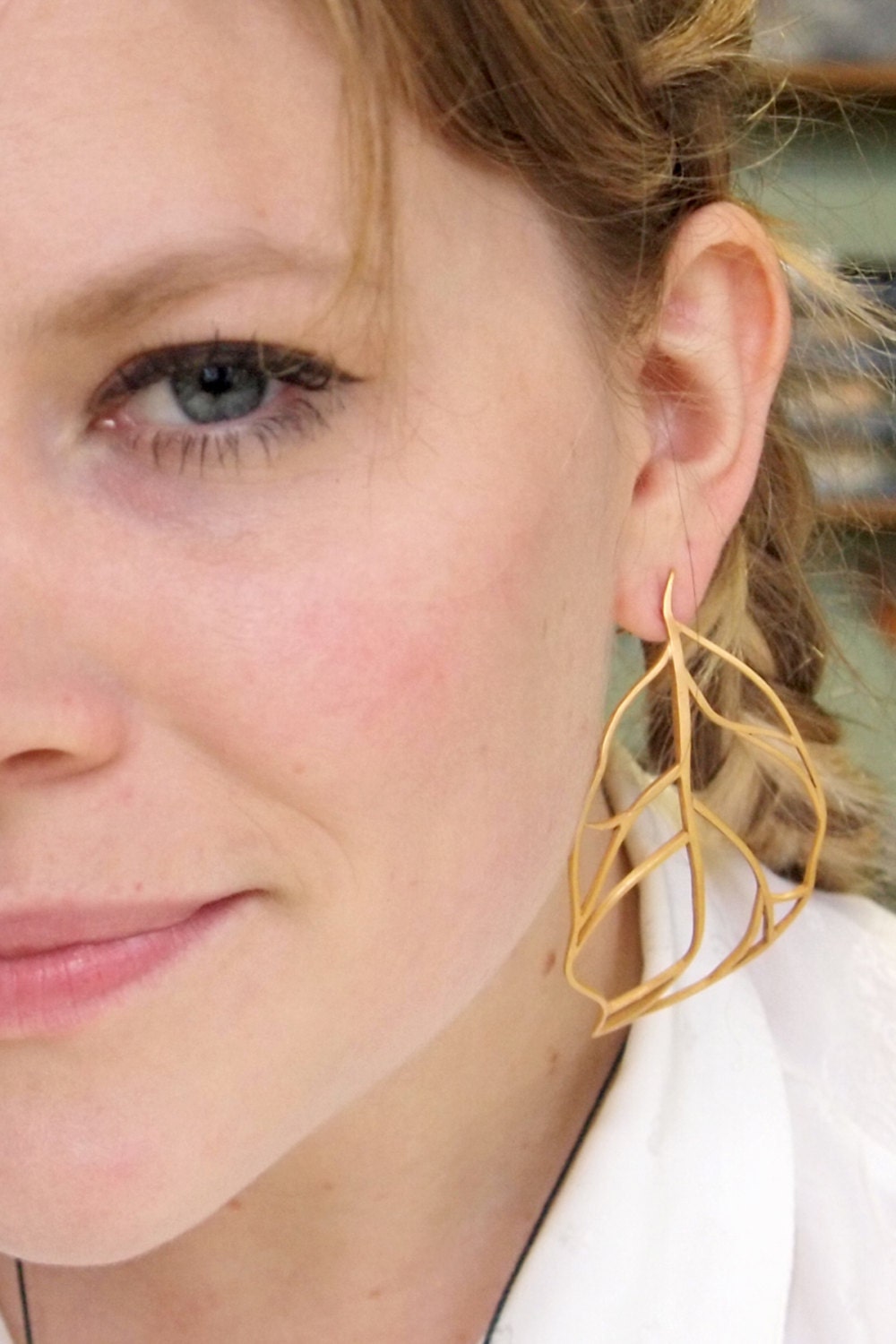 24 Karat Gold plated large leaf earrings, Pacific Northwest Collection