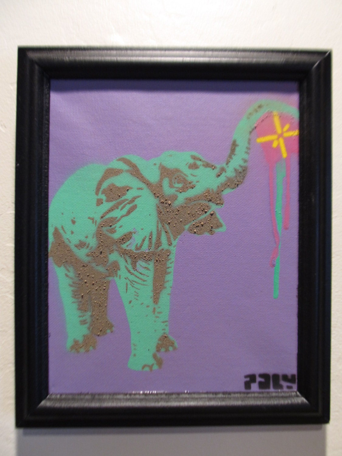 Elephant Drip - Framed spray paint stencil art