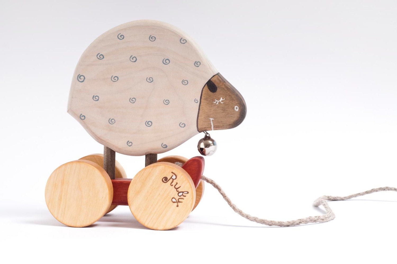 Personalized Wooden Pull Toy Sheep natural kids toy