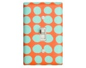 Amy Butler Light Switch Plate Cover / Nursery Decor / Aqua and Coral Orange / Kitchen / Bathroom / Sunspots / Kids Girls Room