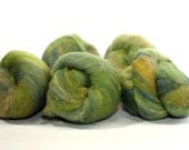 Hand Dyed Kainuu Grey Finnsheep Baby Wool, lime-green colorway, carded batts, 160 g, 5.6 oz