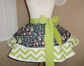 Womans Retro Baking Apron Featuring Fun Chevron Print In Green & White...Perfect Bridal Shower Gift