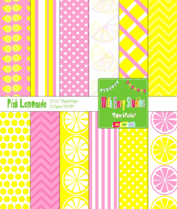 INSTANT DOWNLOAD Digital Scrapbook Paper Set-Pink Lemonade Il_170x135