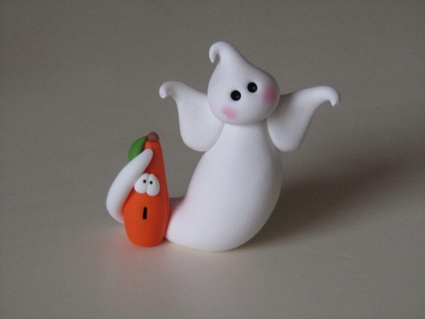 Polymer Clay Halloween Ghost and Pumpkin