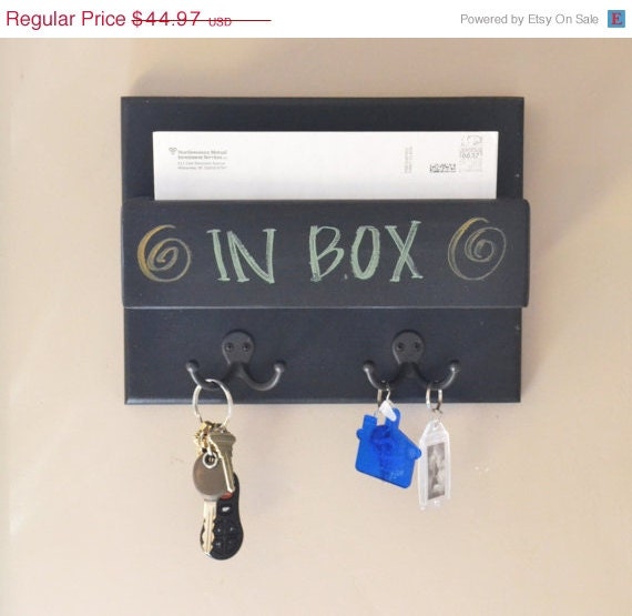 ON SALE Mail organizer blackboard mini one pocket wall mounted with key hooks