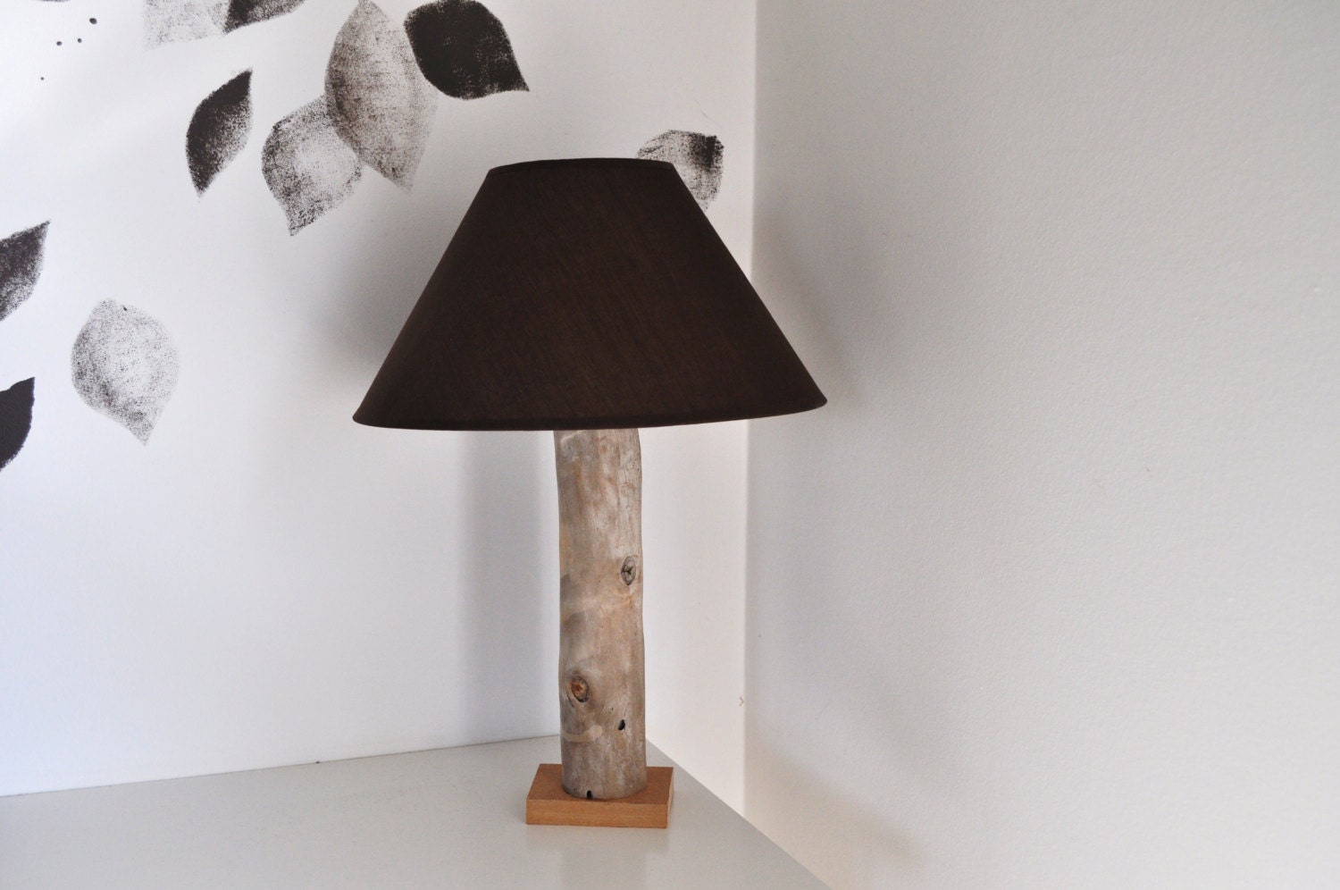Driftwood lamp with brown shade - rustic lamp - beach house - nautical lamp - rustic lighting - driftwood lighting