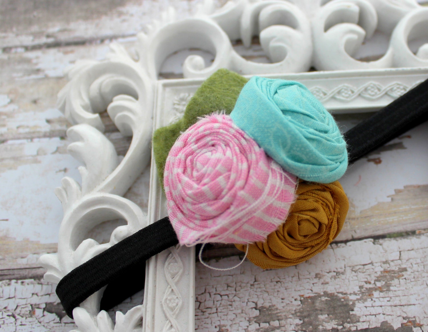Spring Headband - Pink Baby Headband - Newborn Headband - Newborn Photo Prop - Fabric Rosette