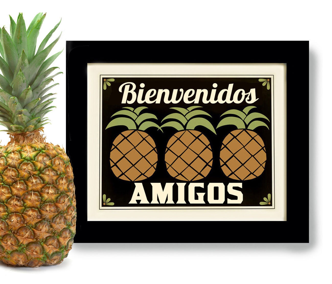 Kitchen Pineapple Art Print Welcome Friends Wall Art Color