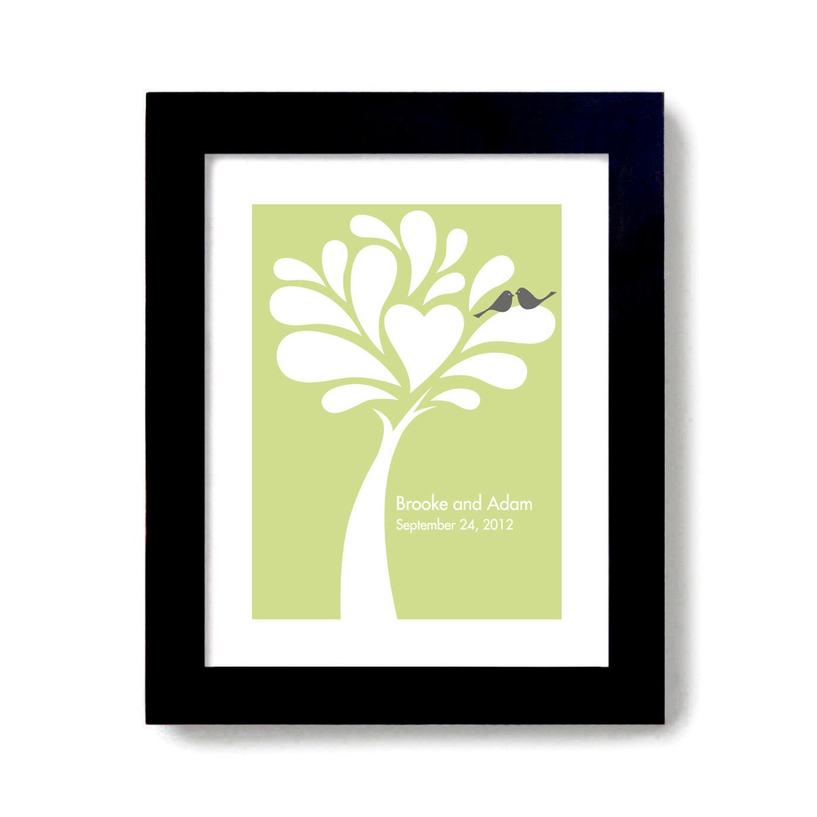 Personalized Wedding Gift - Valentines Gift Love Birds in Tree and Names Wedding Date - Framed 8x10 Art Print