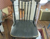 Hand Painted Shabby Chair...Cottage Distressed Black...Decorative Pressed Back...FREE Shipping