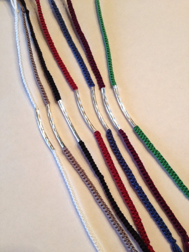 Thin Colorful Cotton Bracelets with Sterling Plated Tube Beads