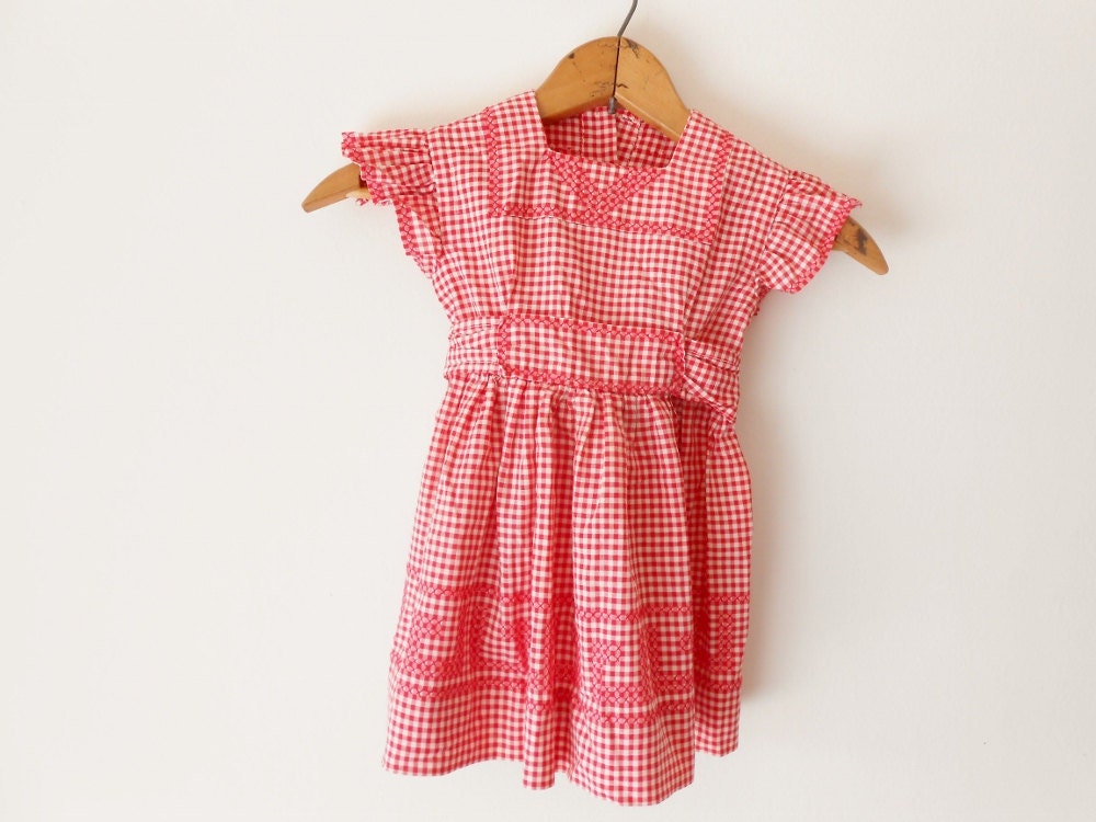 Vintage Girls Red Gingham Dress