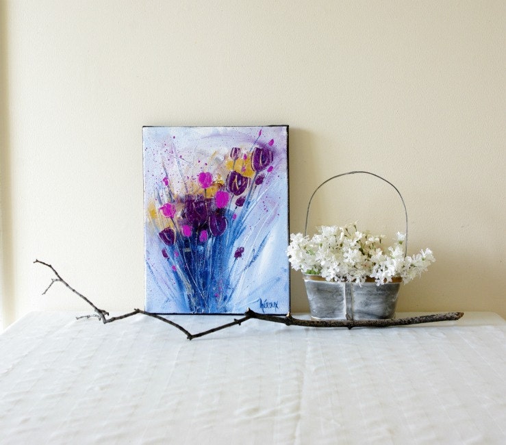 Flower Painting Small Original Painting Floral Spring Art Purple& Pink Wall Art 11x14 canvas by Heroux