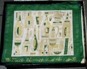 cloth cocktail napkins: vintage Georges Briard, five linen cocktail motif cocktail napkins in box, green & gold, cocktail party, barware
