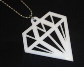 ACRYLIC DIAMOND Pendant Necklace WHITE Bead Chain