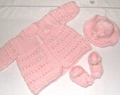 hand knitted outfit / jacket, sun Hat and Mary Jane shoes set baby / reborn doll