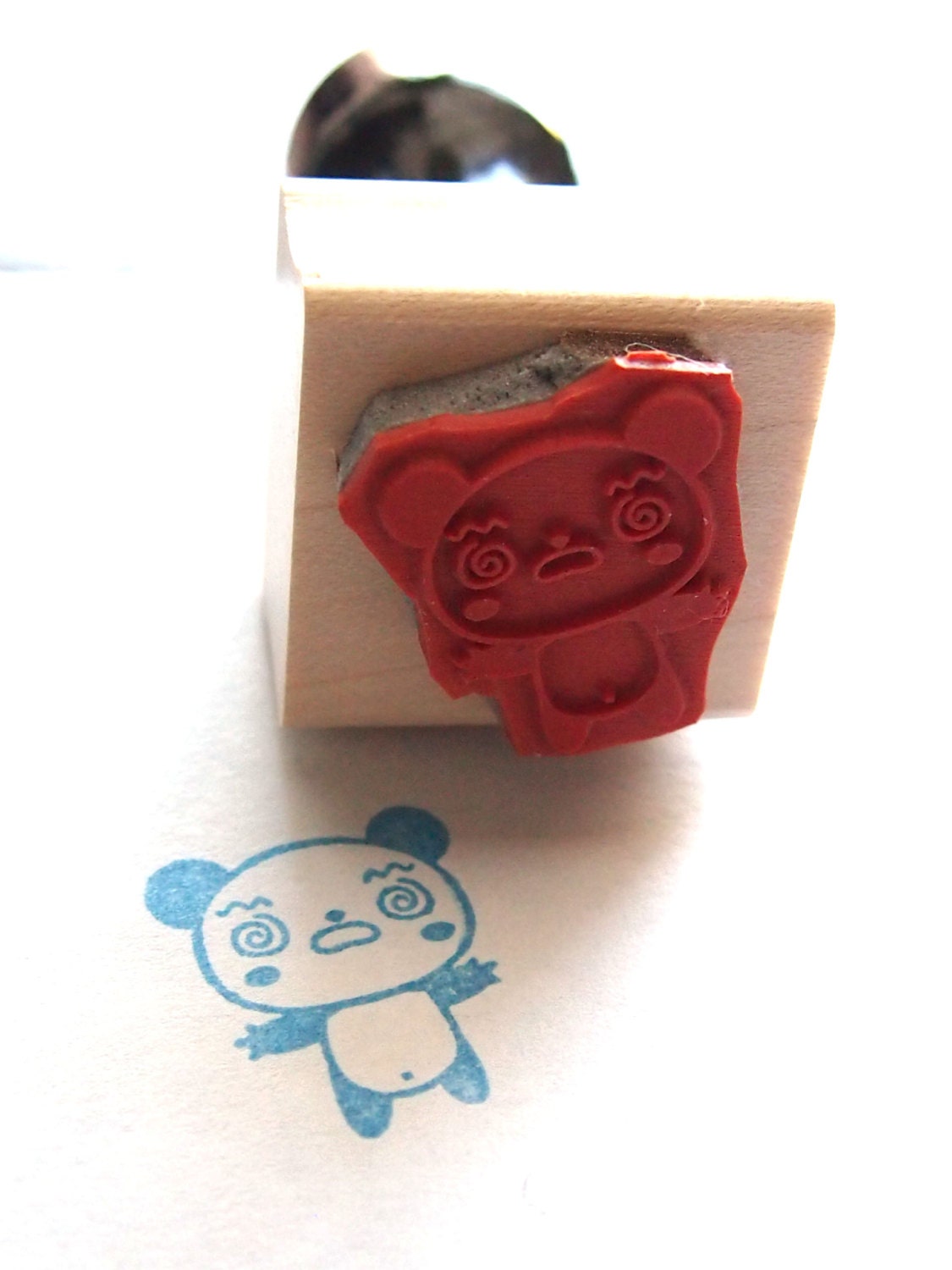 Kawaii Dizzy Panda 1 inch stamp with handle