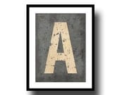 monogram initial letter art print distressed poster inspirational black cream grey typography 8x10 home decor industrial