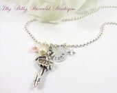 Dancing Ballerina Sterling Silver Personalized Name Necklace, Ballet, Star Charms Girls Tutu Dress, Dance -- FREE Gift Packaging