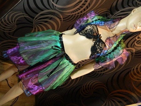 Set of Organza Stole and Bustle Skirt black Gothic burlesque Steampunk Larping Gogo dancing costume Tribal Fusion