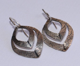 Leaf textured earrings 2 -  Sterling silver 925