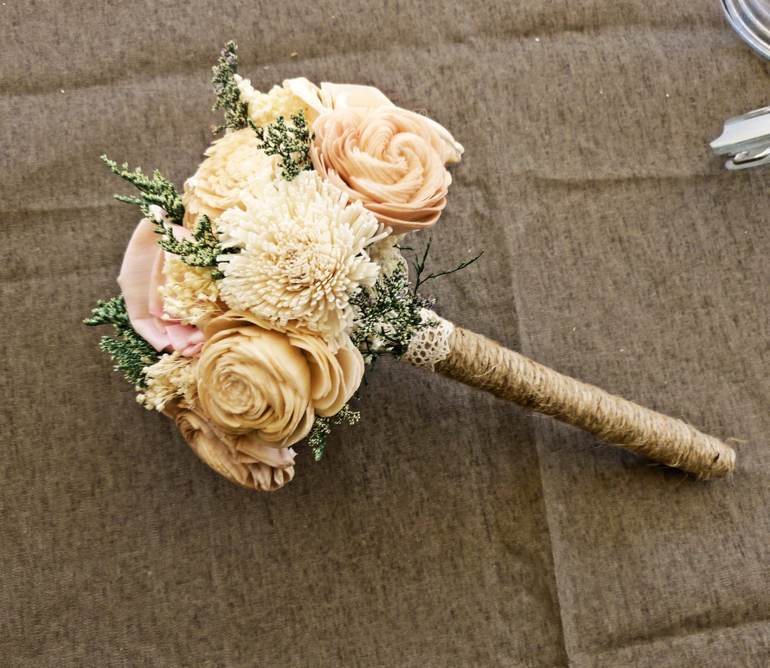 Romantic Wedding Bouquet -Mini Alternative Natural Bridesmaid Toss Bouquet, Keepsake Wood Bouquet, Shabby Chic Rustic Wedding