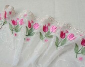 2 yards Lace trim Cute Pink Tulip Cream-coloured Wave Embroidered Lace Trim DIY Handmade Accessory 6.3 inches wide.A1194