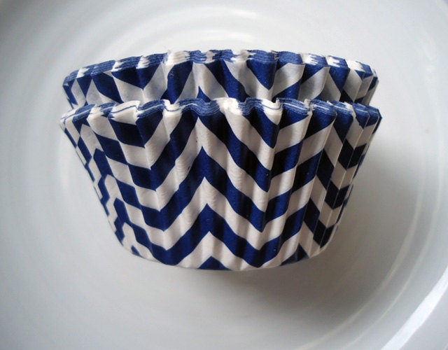 Navy Blue Chevron Cupcake Liners - Chevron Baking Cups (50)