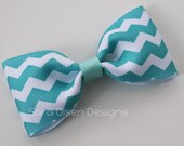Reverse Chevron Hair Clip, Turquoise Aqua Hair Clip, Simple Bow Tie Tuxedo Hairbows, Toddler Hairbow, 3 Inch Bow