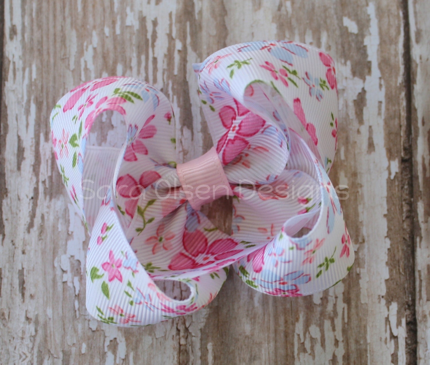 Twisted Butterfly Hairbow, Pastel Floral, Light Pink, 3 Inch, Twisted Bow, Toddler Hairbow, Hair Clips, Girls Hairbow,
