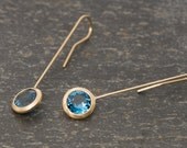 Topaz Earrings - London Blue Topaz Set in 18ct Yellow Gold Lollipop Earrings - Free Shipping