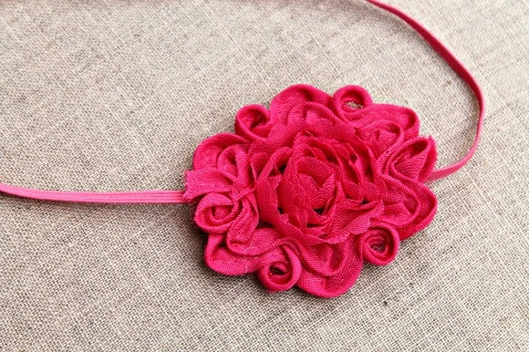 Hot Pink Swirled Shabby Flower Headband