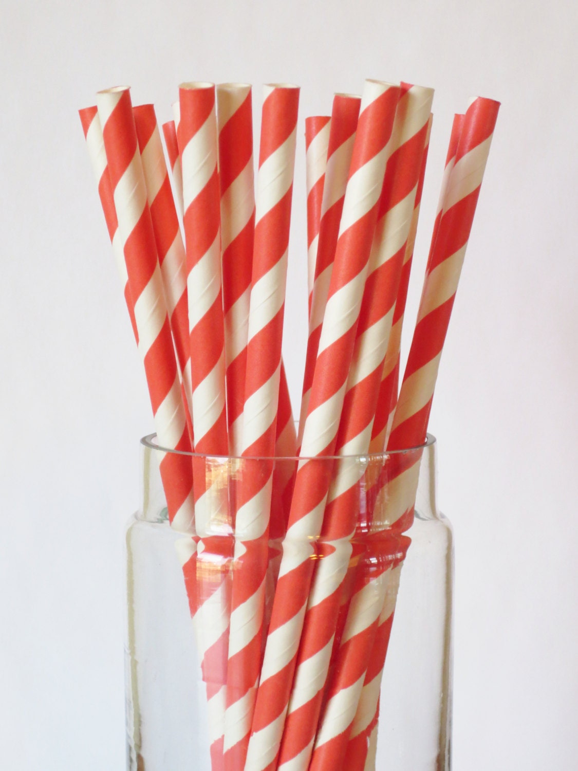 25 Coral Striped Paper Straws - Cake Pop Sticks - Retro - Birthday Party