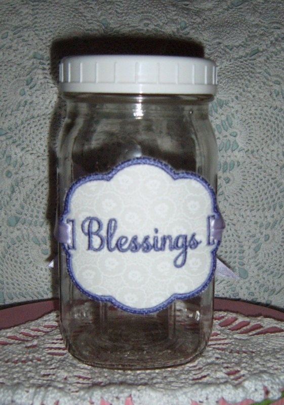 Blessings  Jar Label, Count  Your Blessing, Machine Embroidery, Blessing, Fabric Label, Handmade