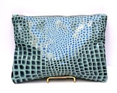 Turquoise Crocodile Clutch