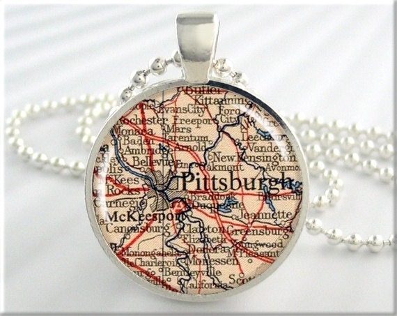 Pittsburgh Map Pendant Resin Pendant Charm Pittsburgh Pennsylvania Travel Map Necklace Picture Pendant (583RS)