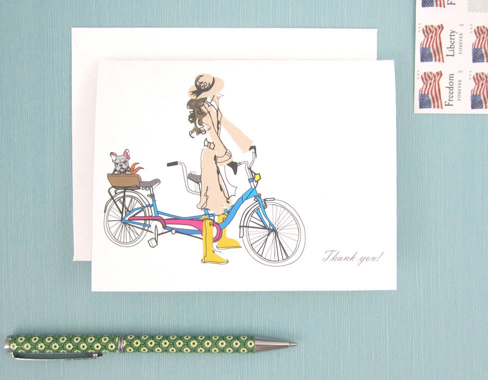 French Bike Ride Set of Eight Thank You Cards
