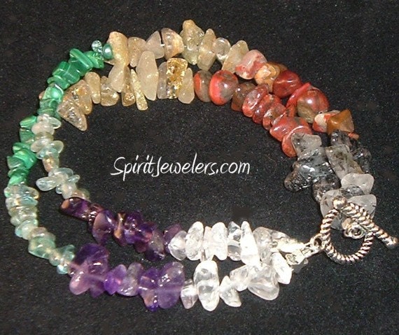 Chakra Balancing Double Strand Bracelet - Style 2 - Reiki Infused - garnet carnelian citrine amazonite sodalite amethyst quartz