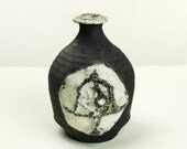 Small Unglazed Charcoal Grey Vase with Applied Shield