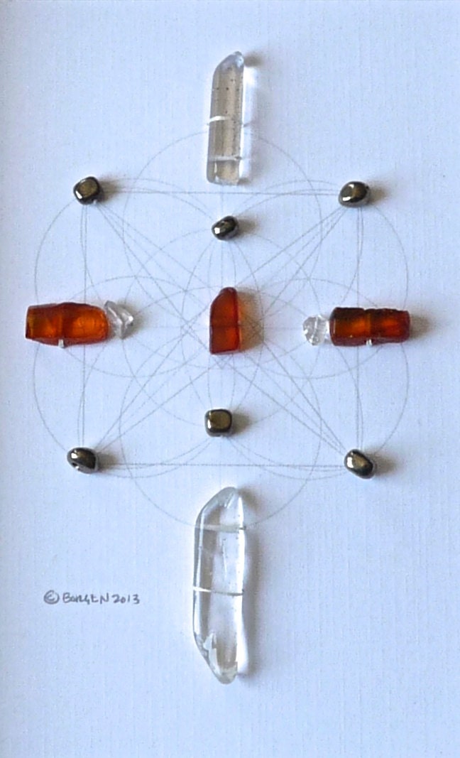 SUCCESS CREATIVITY PROSPERITY --- framed sacred crystal grid --- amber, pyrite, quartz