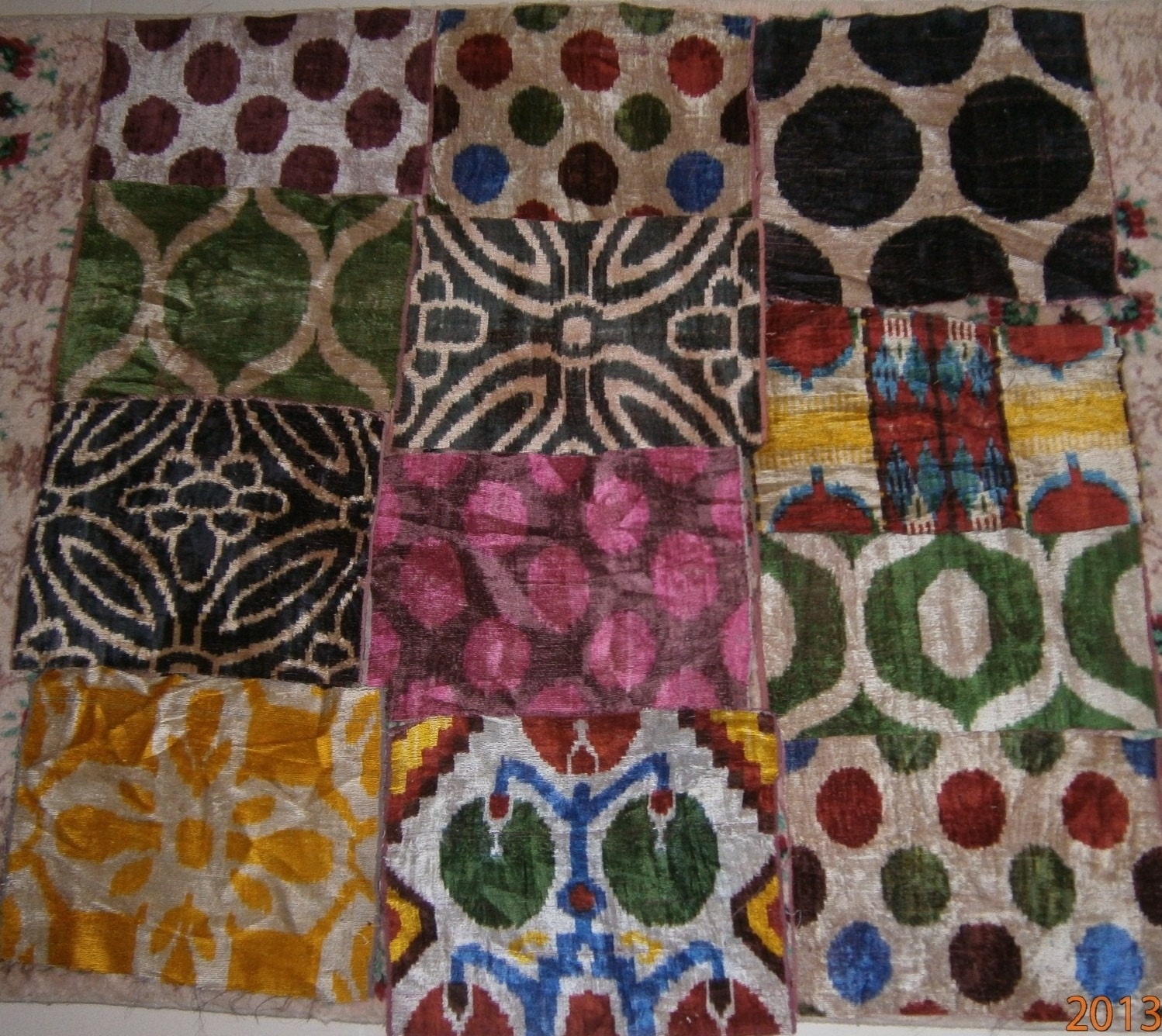 SALE %25 Yuner / ikat Velvet pieces, patchwork pieces, decorative super parts, bargain price, 12 pieces, Free Shipment By FEDEX