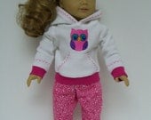 American Girl Doll Clothes:  Owl Hoodie and Pink Print Jeans
