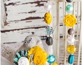 Chunky necklace w/matching headband in Mustard Yellow, Mint, Grey, and White