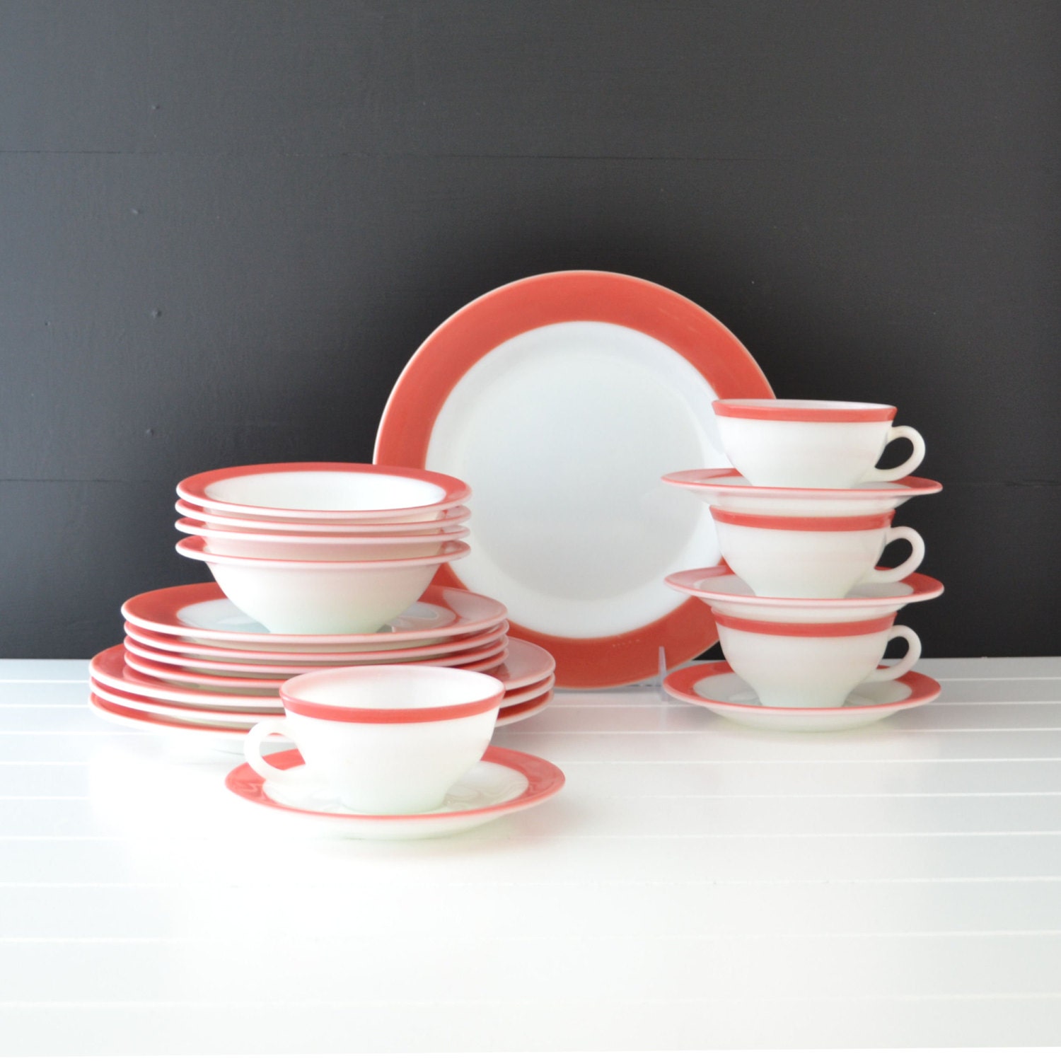 Vintage Dinnerware Set - Pyrex Pink Flamingo - Mid Century Dishes - Starter Set - Glass Dishes - 20 Piece Set