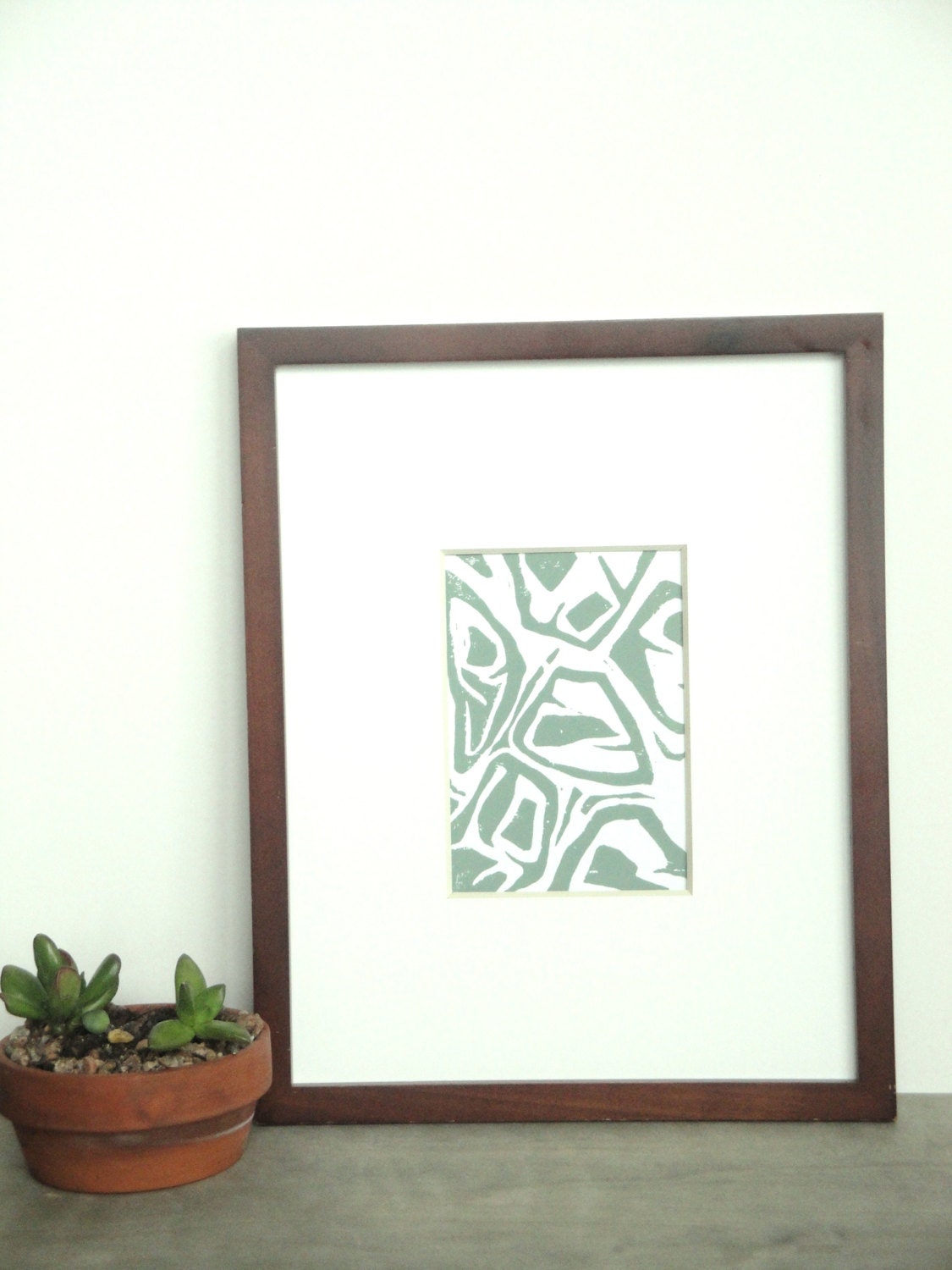 SALE Abstract Contemporary Forms Art Block Print 5 x 7 Home Decor / Seafoam Green, Red, Silver, Gold / Hand Pulled Linocut