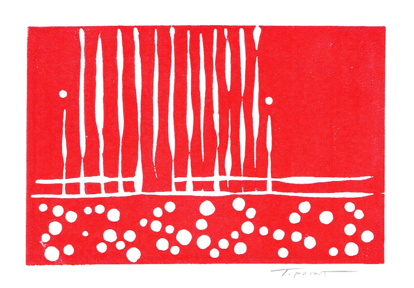 SALE Modern Contemporary Lines and Circles Art Block Print 4 x 6 Home Decor / Red / Hand Pulled Linocut