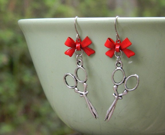 Scissor Happy Jane Red Bow & Scissor Earrings