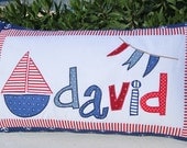 Nautical Pillow Cover - Boy Name Throw Personalized Applique Pillow Children Gift Beach House