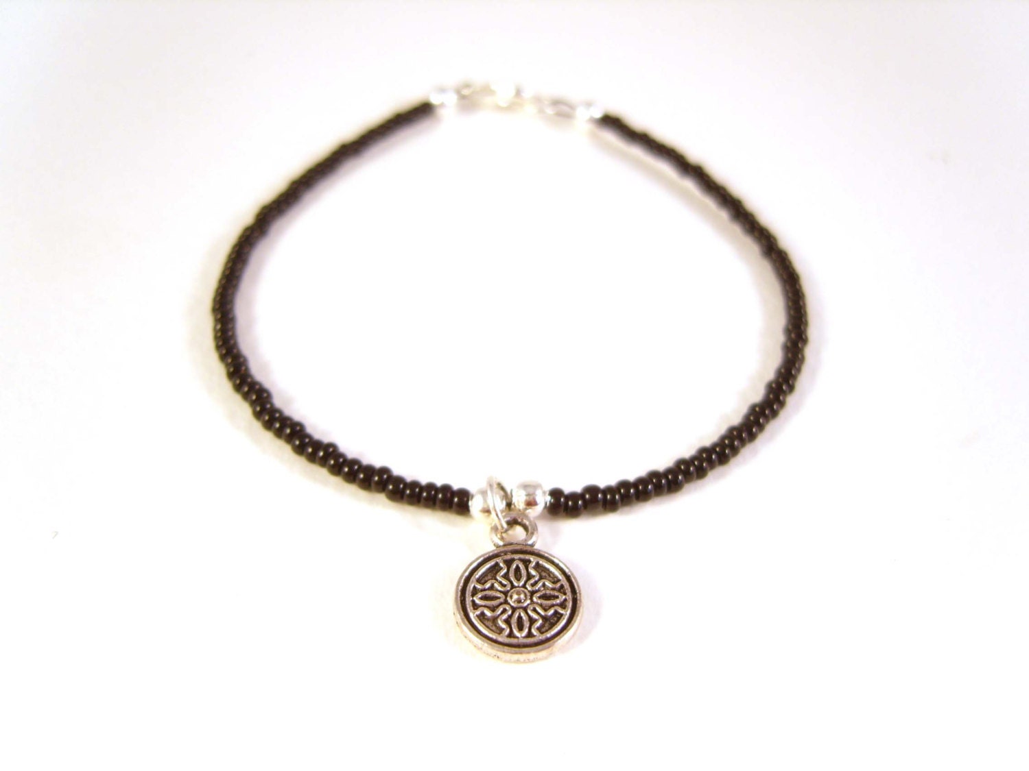 Dainty Bracelet, Black Friendship Bracelet, Silver Coin Bracelet, Seed Bead Jewelry UK